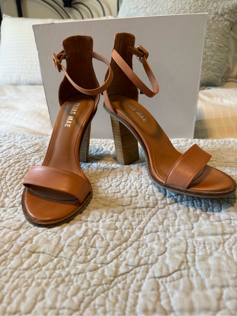 Alias Mae Addax Tan Leather Ankle-Strap Block Heel Sandals